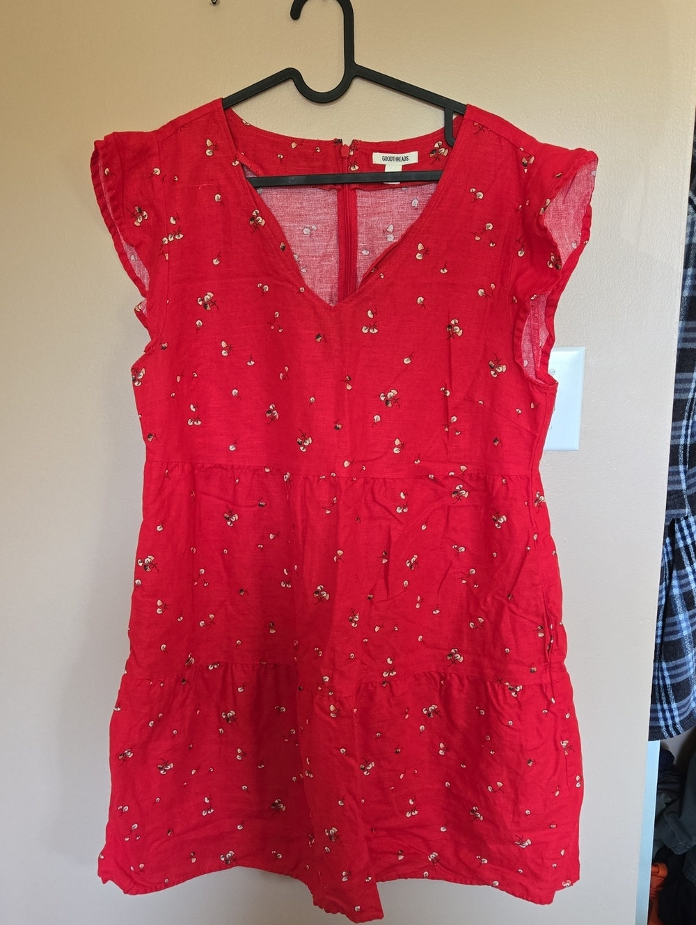 Goodthreads Linen‑Blend Floral Dress – Size L – Pockets + Zipper Detail